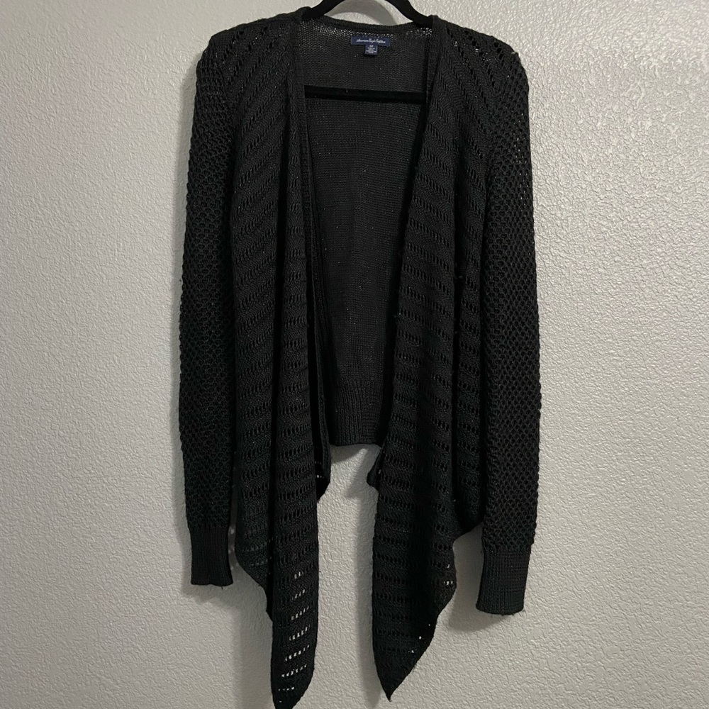 American Eagle black crocheted open cardigan